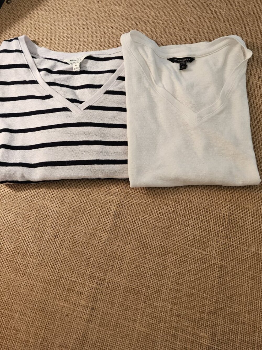 (2) Banana Republic Black/White Linen Tees